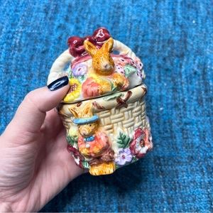 Vintage Merc Asia 1999 Garden Party Ceramic Sugar Dish Bunny Rabbit Floral